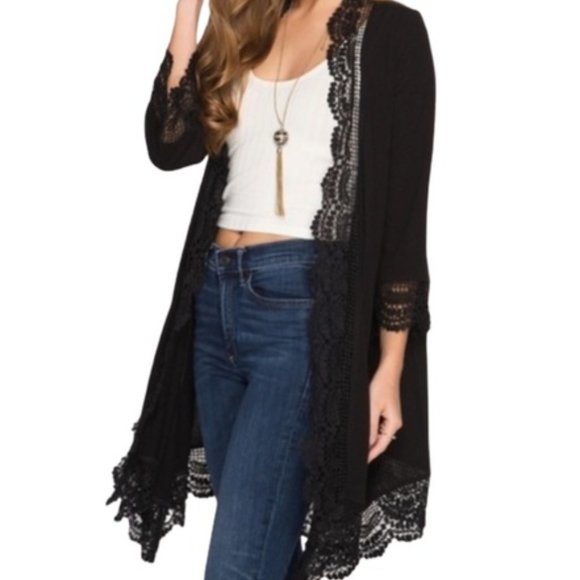 Sweaters - Cardigan With Lace Trim Hemline